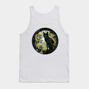 Cute Adorable Black Cat and Floral Design Collection for Cat Lovers Tank Top